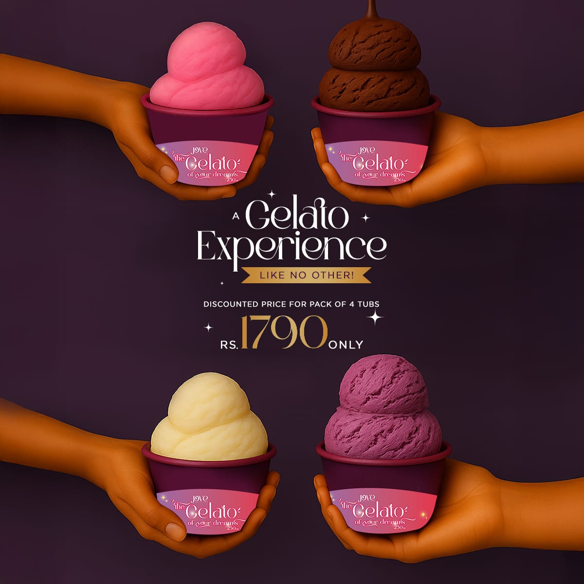 Pack Of 4 Gelato Tubs 250ml Each - handcrafted gelato by Jove, Islamabad & Rawalpindi delivery