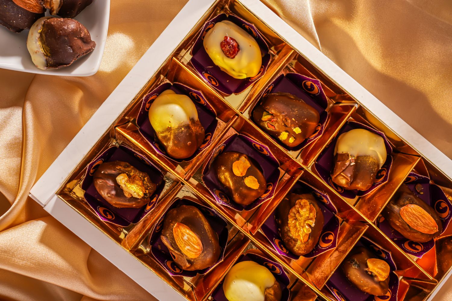 Assorted Chocolate Dates Ramadan Window Box Of 12 gift box packaging - Jove artisan chocolates